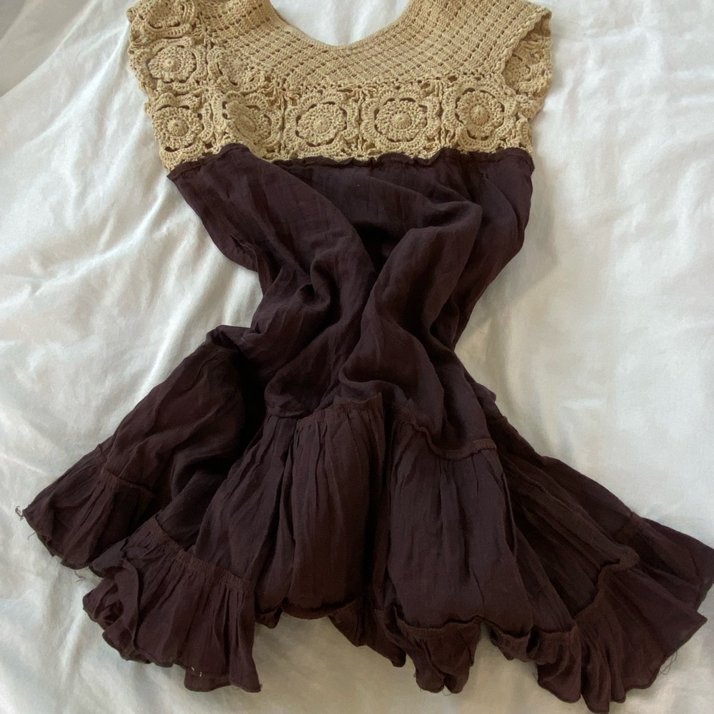 Brown and Tan Crochet Top Dress